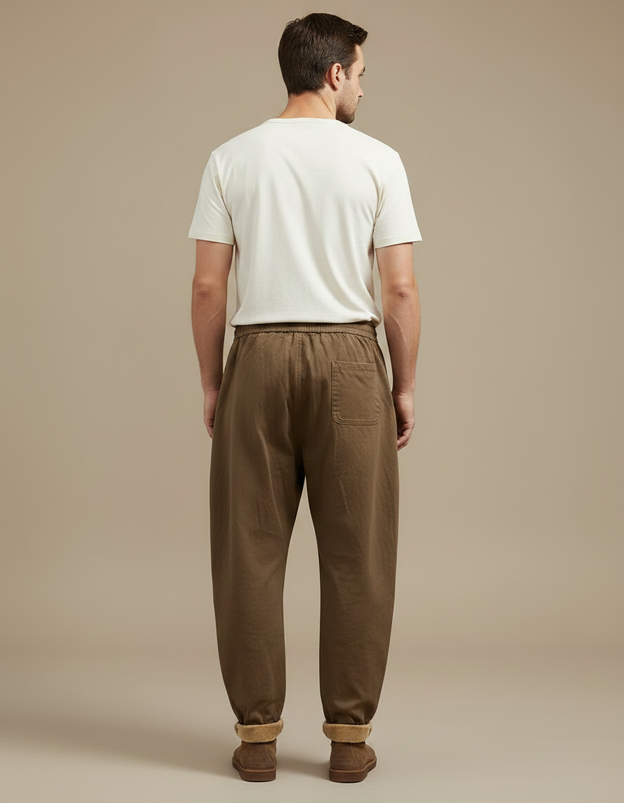 Pantalon Fluide Kaki Ample Coton Homme Décontracté - vue 2