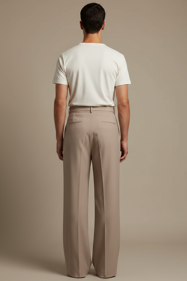 Pantalon Fluide Beige Large Plissé Homme Élégant - Polyester - vue 2