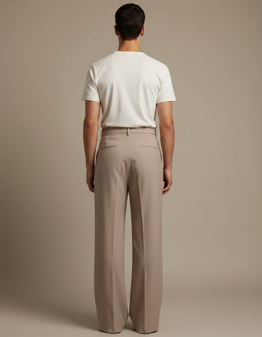 Pantalon Fluide Beige Large Plissé Homme Élégant - Polyester - vue 2