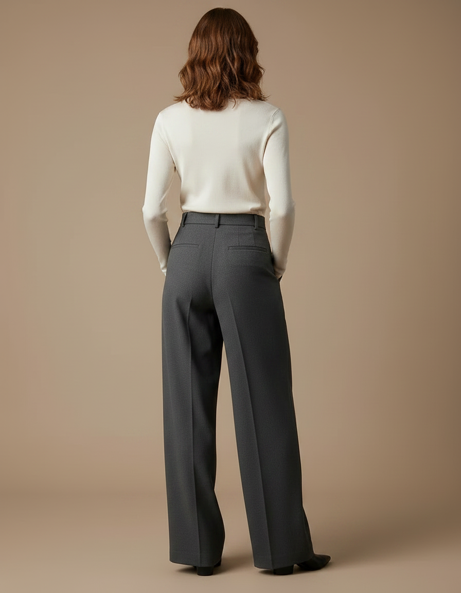 Pantalon Fluide Gris Ample Plissé Élégant Femme - Gabardine - vue 2