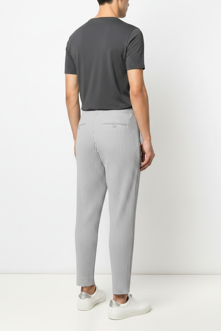 Pantalon Fluide Gris Plissé Droit Décontracté Homme - Polyester - vue 2