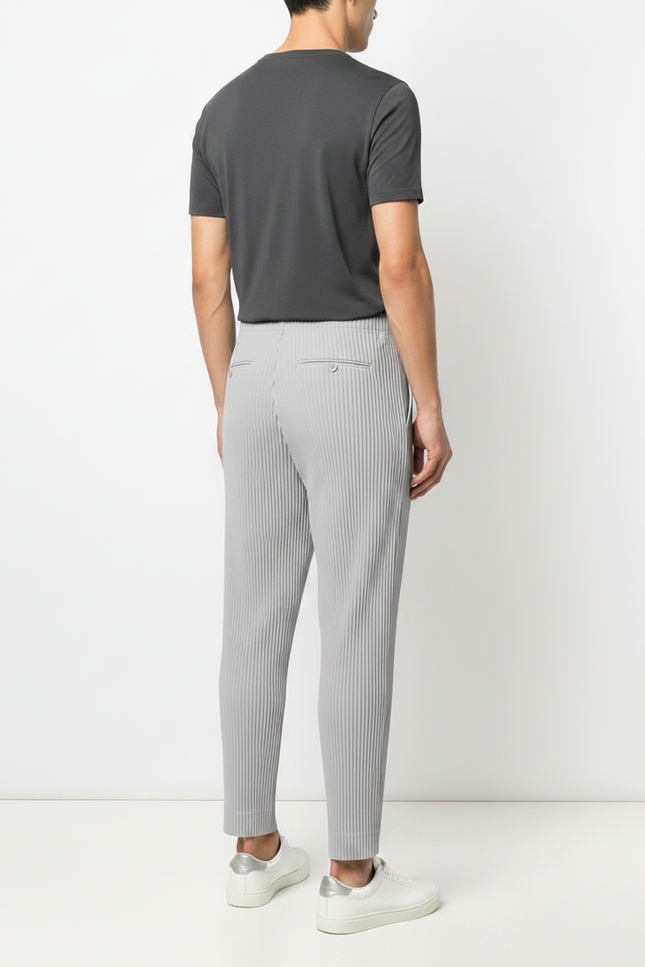 Pantalon Fluide Gris Plissé Droit Décontracté Homme - Polyester - vue 2