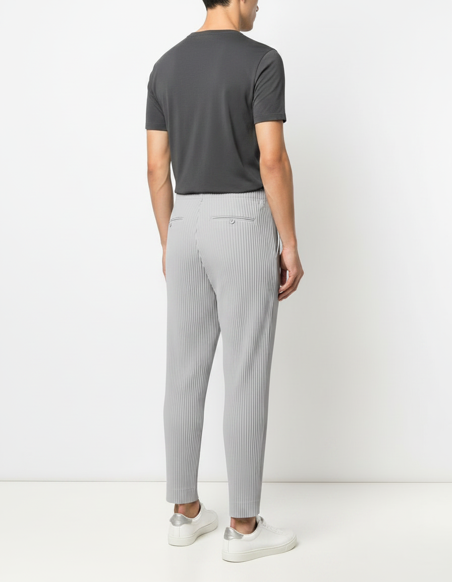 Pantalon Fluide Gris Plissé Droit Décontracté Homme - Polyester - vue 2