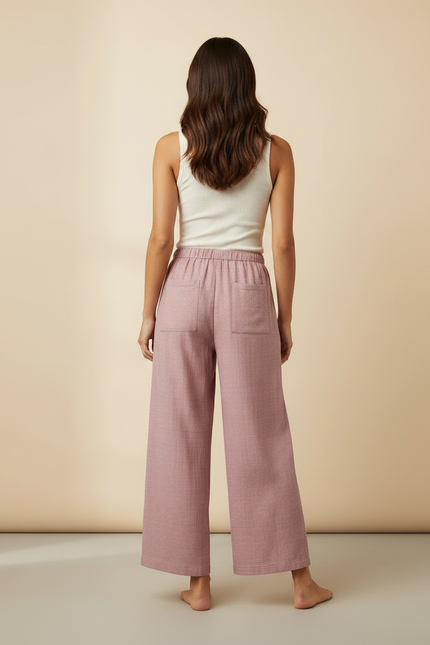 Pantalon Fluide Rose Ample Coton Quadrillé Femme - vue 2