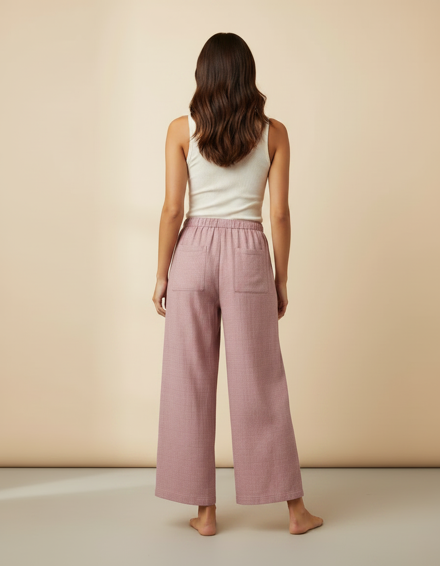 Pantalon Fluide Rose Ample Coton Quadrillé Femme - vue 2
