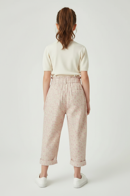 Pantalon Fluide Rose Floral Ample Taille Haute - Coton - vue 2