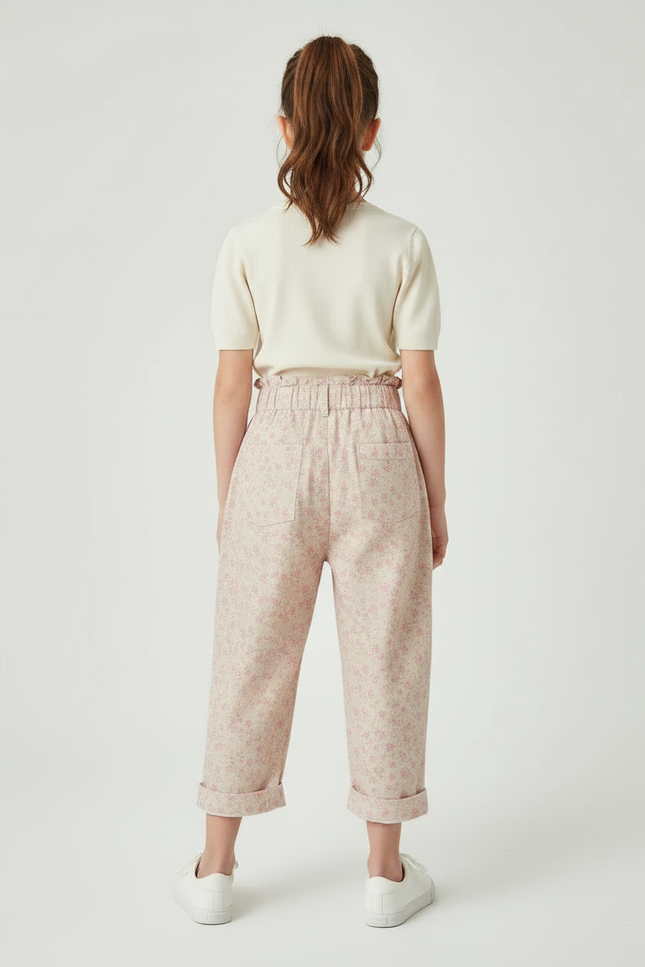 Pantalon Fluide Rose Floral Ample Taille Haute - Coton - vue 2