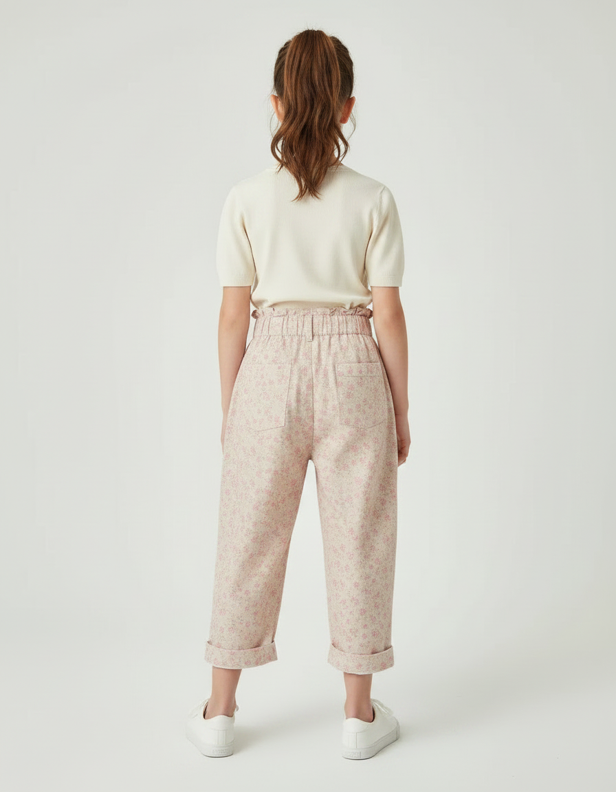 Pantalon Fluide Rose Floral Ample Taille Haute - Coton - vue 2