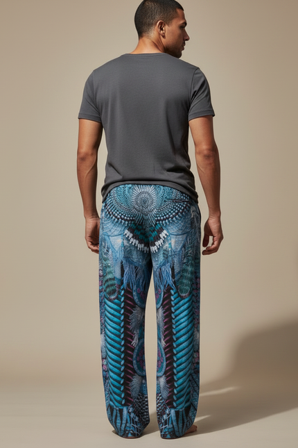 Pantalon Fluide Ample Imprimé Ethnique Bleu Homme - Viscose - vue 2
