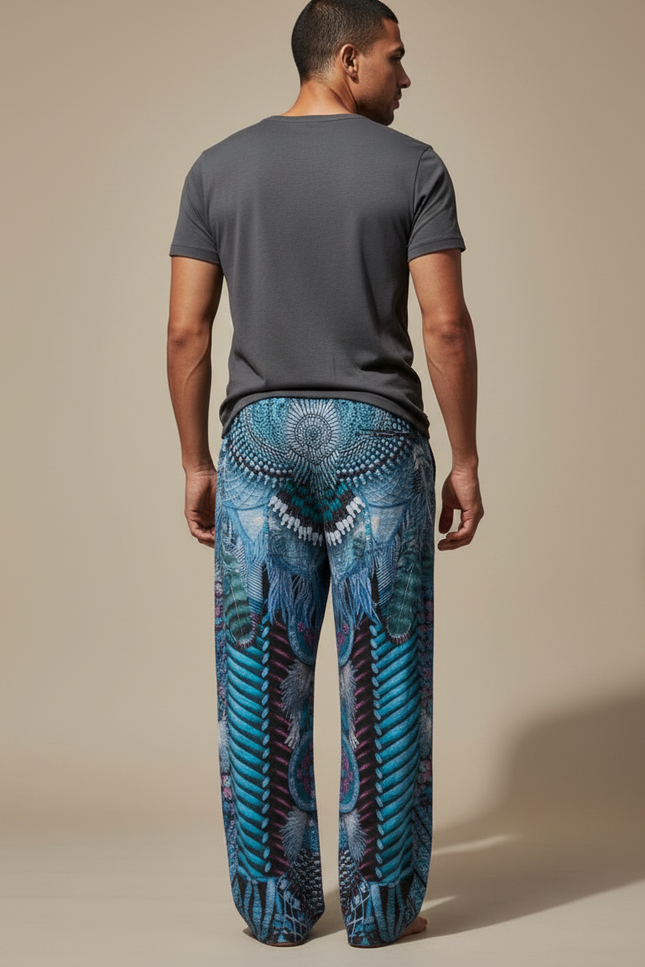 Pantalon Fluide Ample Imprimé Ethnique Bleu Homme - Viscose - vue 2