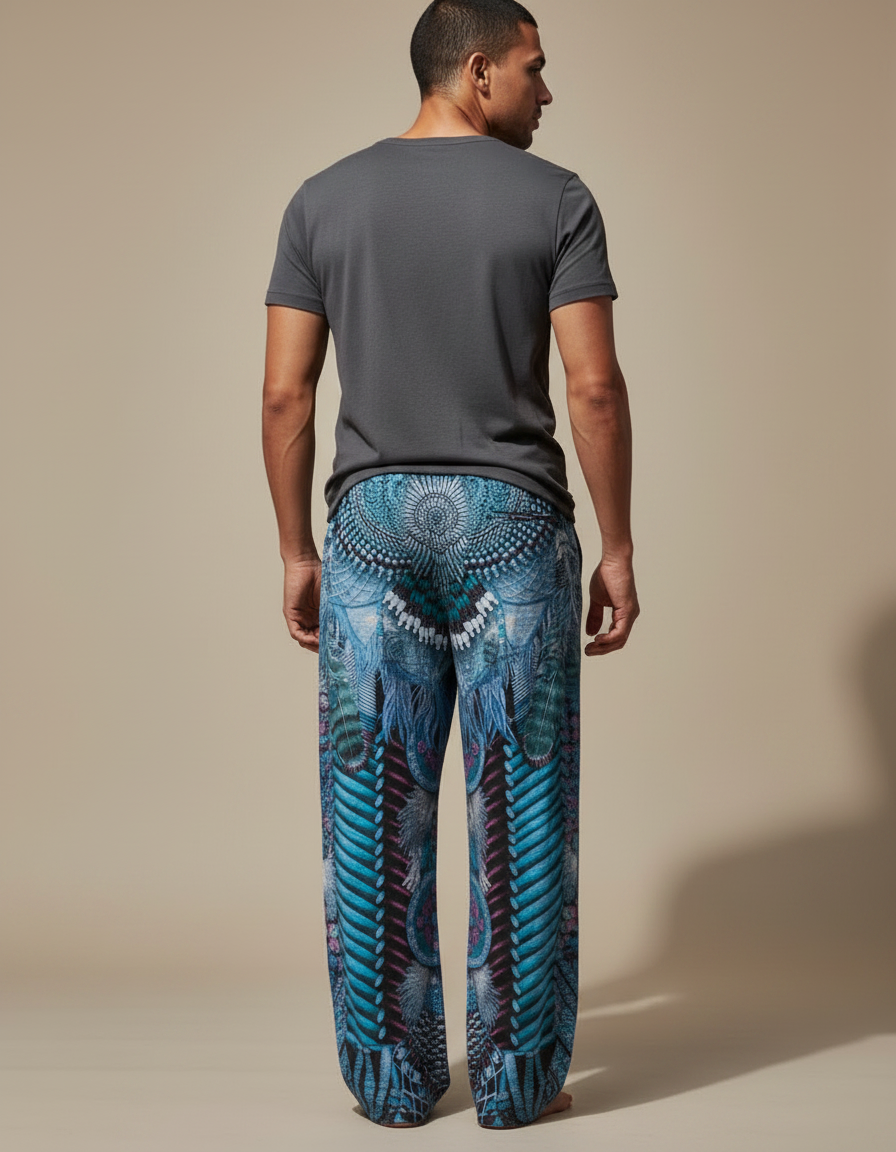 Pantalon Fluide Ample Imprimé Ethnique Bleu Homme - Viscose - vue 2