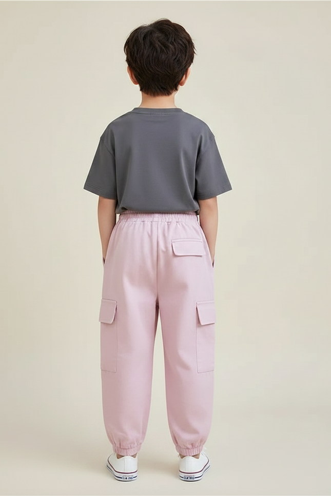 Pantalon Fluide Rose Cargo Coton Ample Décontracté Enfant - vue 2