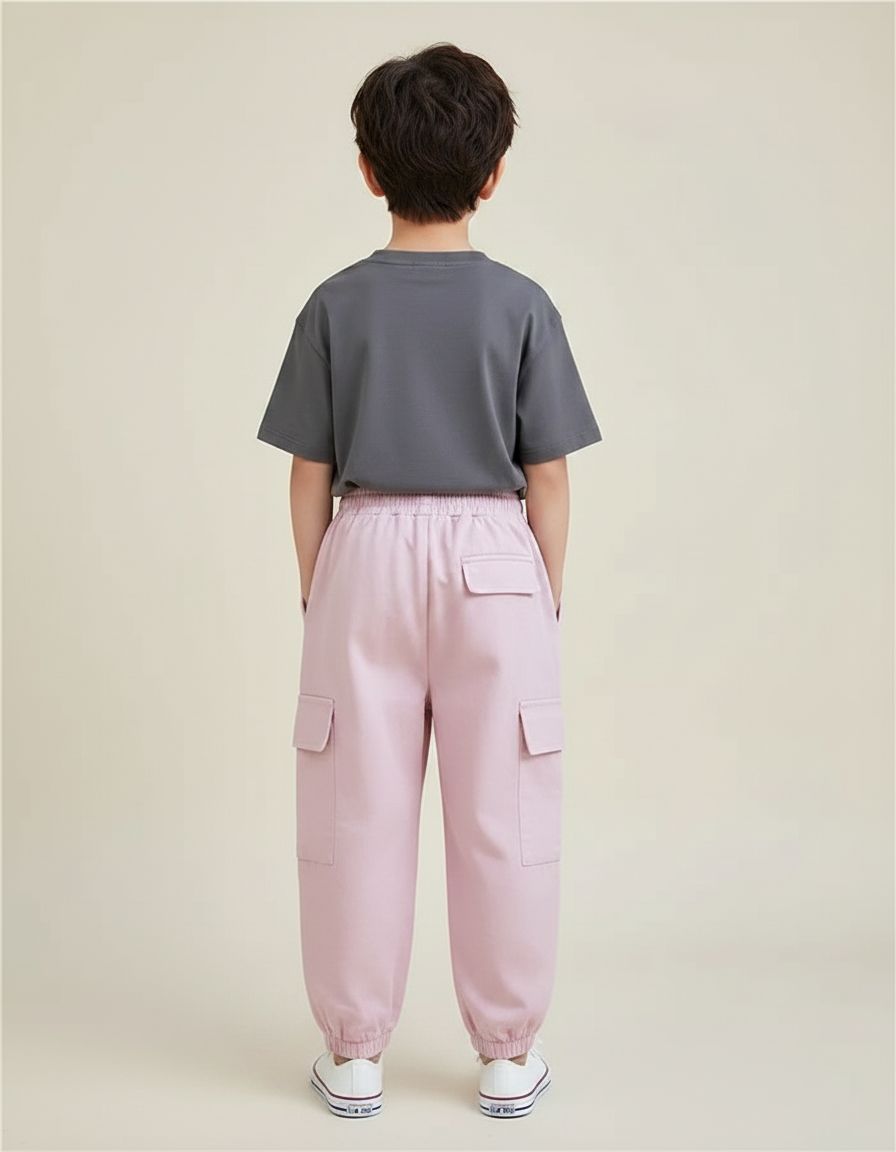 Pantalon Fluide Rose Cargo Coton Ample Décontracté Enfant - vue 2