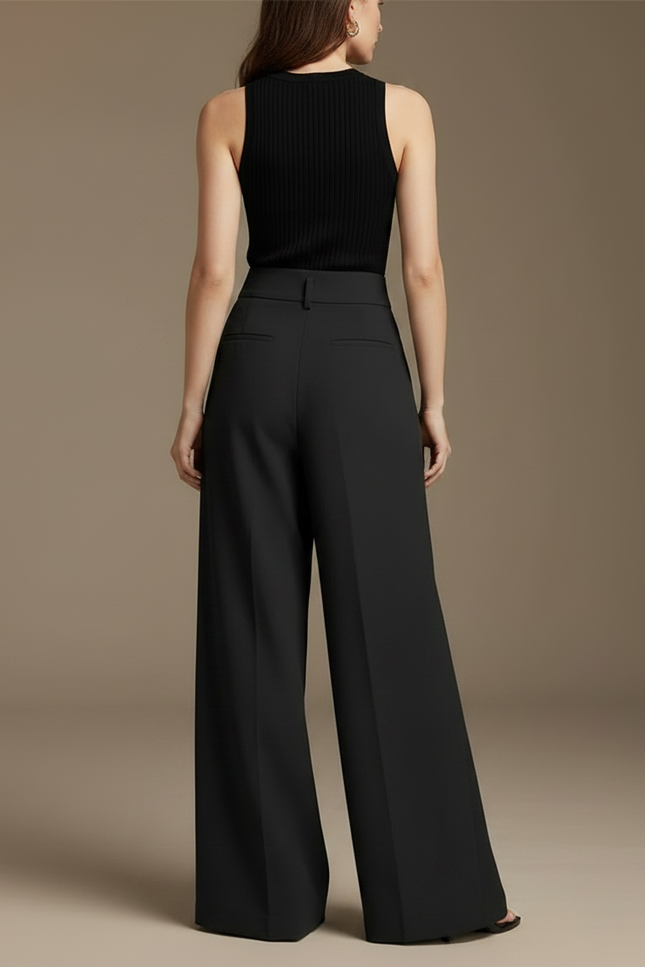 Pantalon Fluide Fendu - Noir Polyester - vue 2