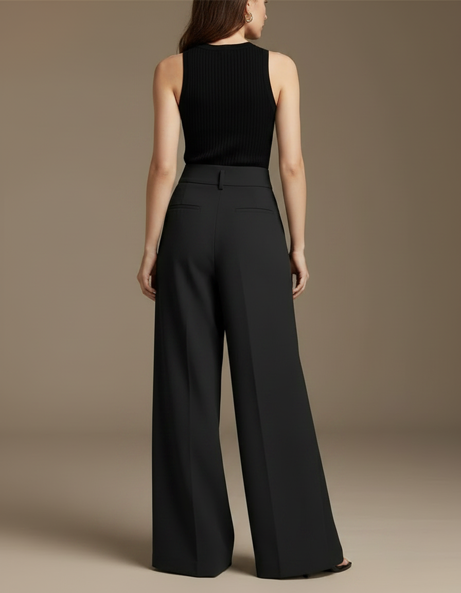 Pantalon Fluide Fendu - Noir Polyester - vue 2