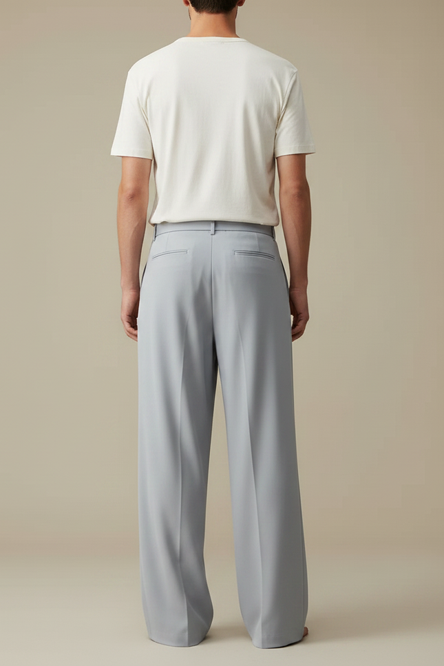 Pantalon Fluide Gris Ample Ceinturé Décontracté Homme - Bleu Viscose - vue 2