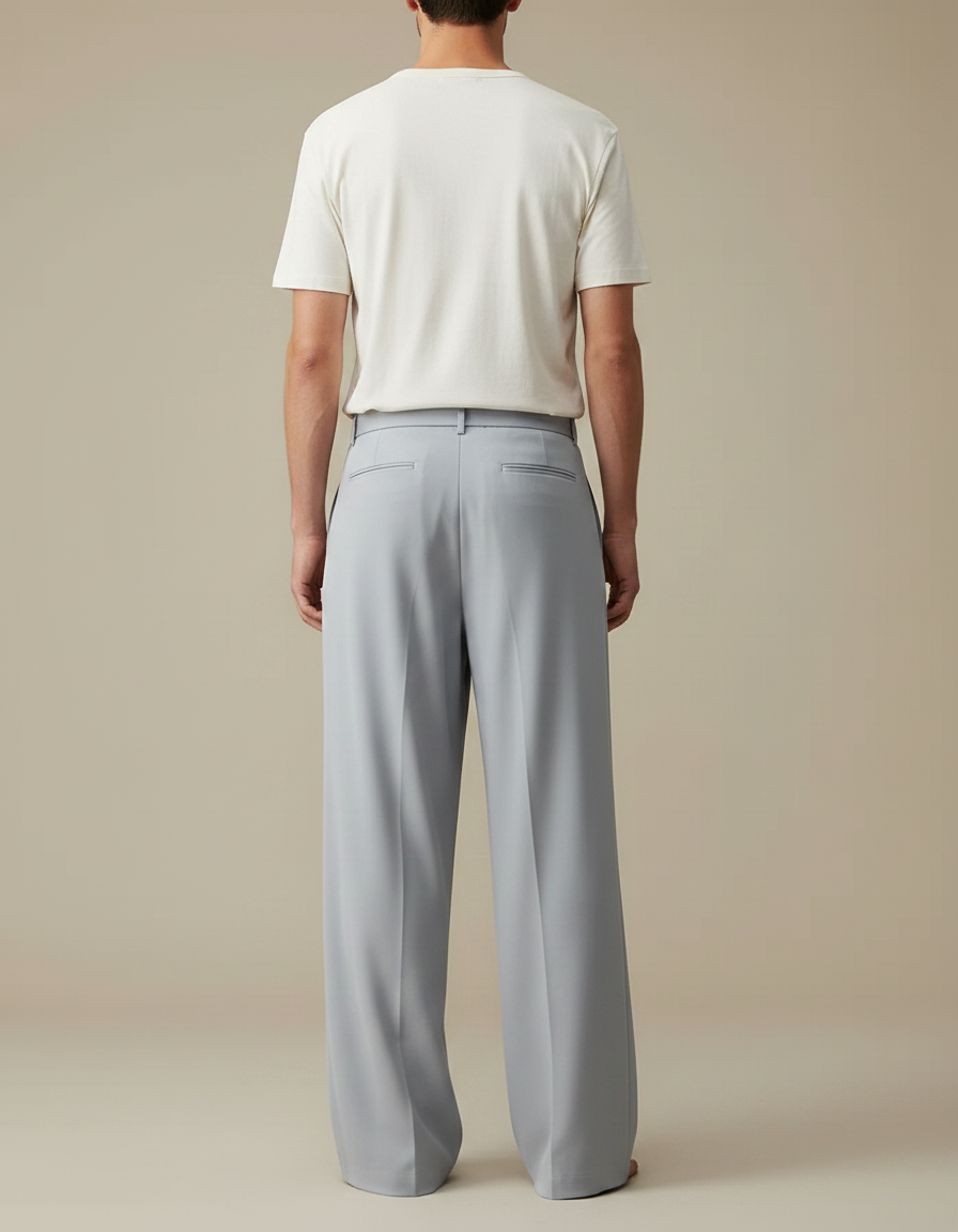 Pantalon Fluide Gris Ample Ceinturé Décontracté Homme - Bleu Viscose - vue 2