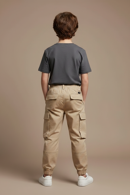 Pantalon Fluide Cargo Beige Ample Garçon Coton - vue 2