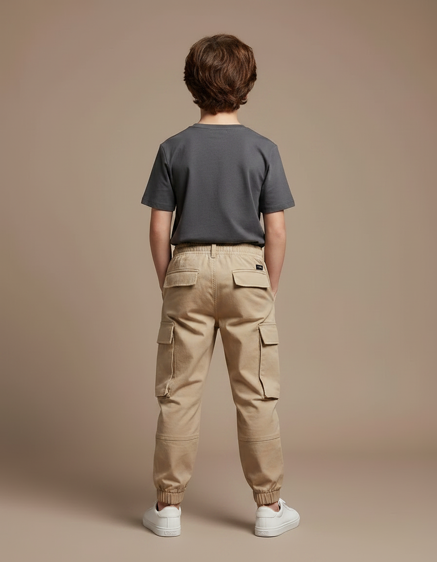 Pantalon Fluide Cargo Beige Ample Garçon Coton - vue 2