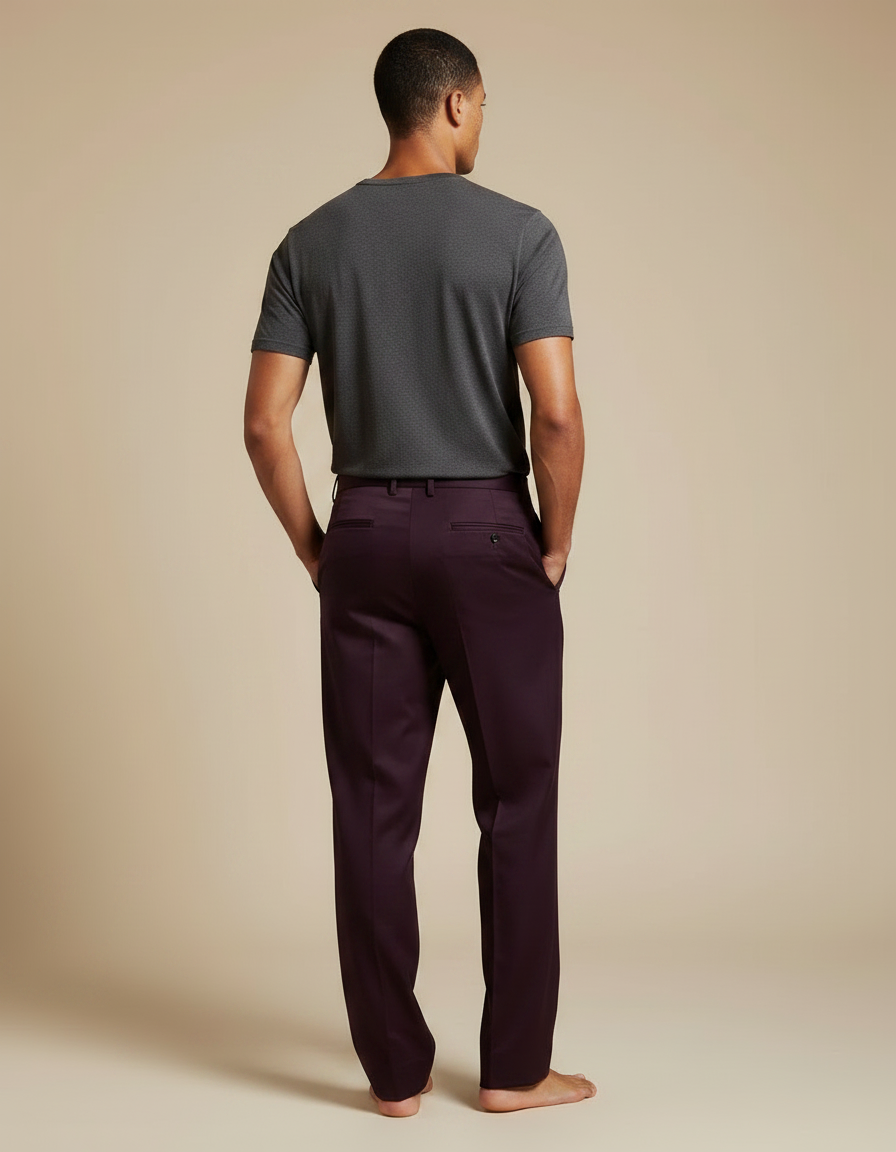 Pantalon Fluide Bordeaux Droit Élégant Décontracté Homme - Gabardine - vue 2
