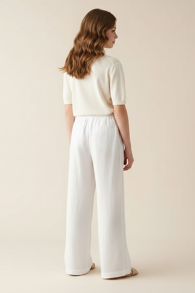 Pantalon Fluide Blanc Ample Coton Lin Fille - vue 2