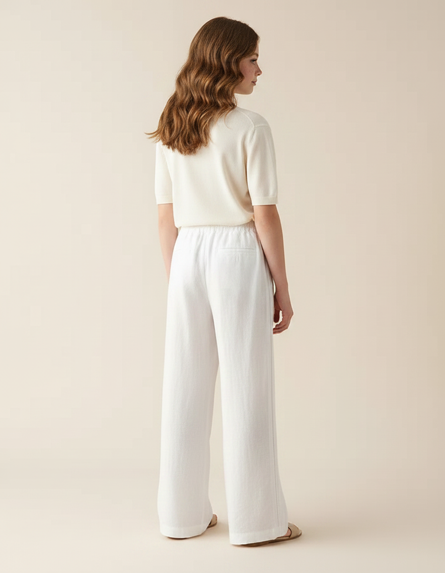 Pantalon Fluide Blanc Ample Coton Lin Fille - vue 2