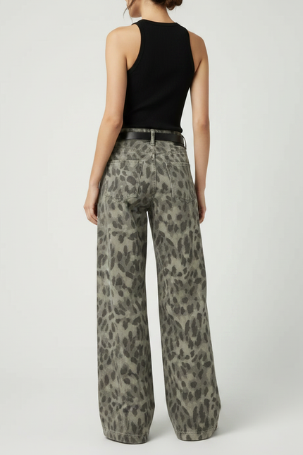 Pantalon Fluide Léopard Gris Ample Décontracté Femme - Imprimé Jean - vue 2
