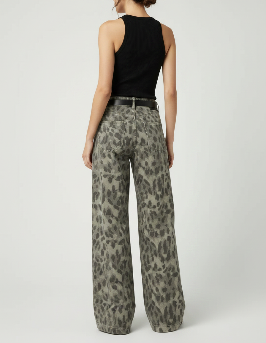 Pantalon Fluide Léopard Gris Ample Décontracté Femme - Imprimé Jean - vue 2