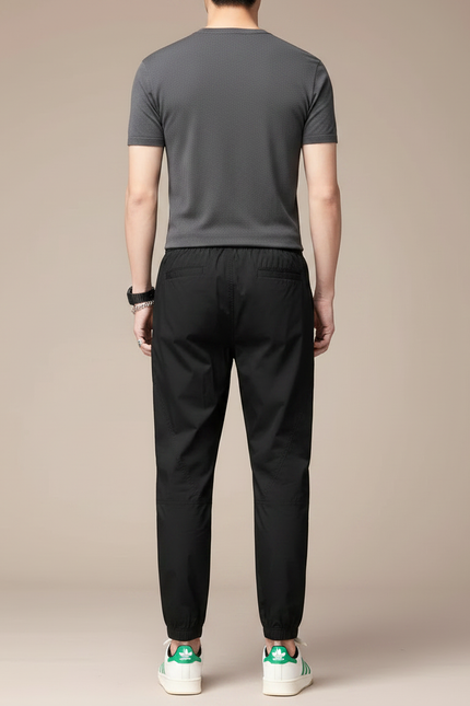 Pantalon Fluide Noir Cordon Élastique Décontracté Homme - Polyester - vue 2