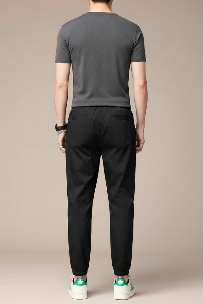 Pantalon Fluide Noir Cordon Élastique Décontracté Homme - Polyester - vue 2