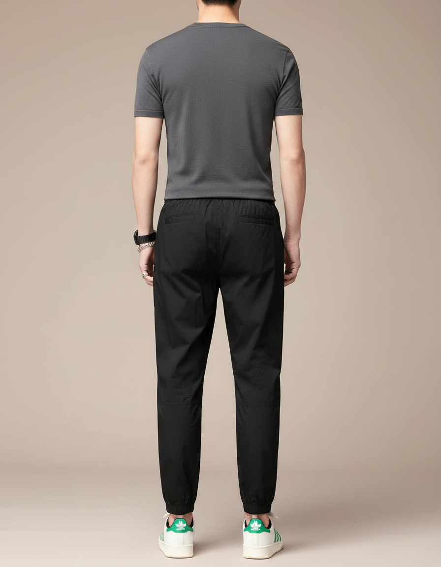 Pantalon Fluide Noir Cordon Élastique Décontracté Homme - Polyester - vue 2