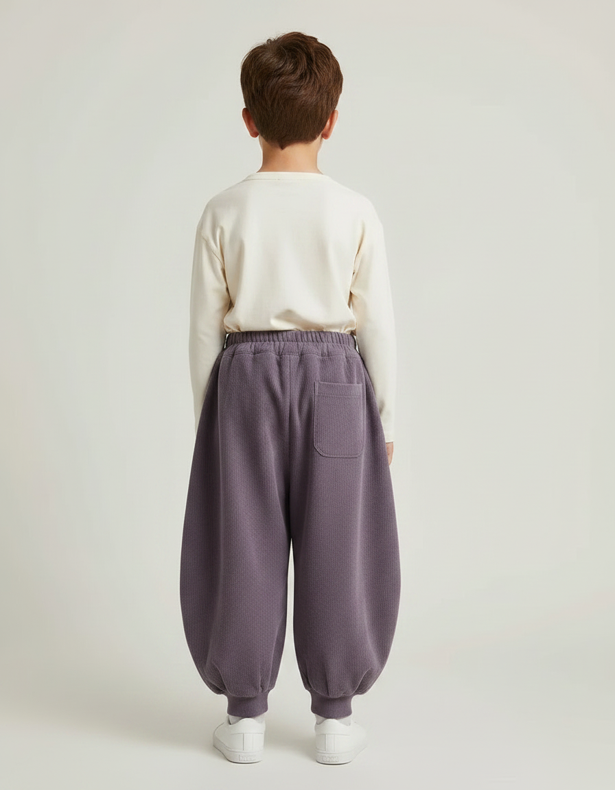 Pantalon Fluide Violet Côtelé Harem Ample Enfant - Cordé - vue 2