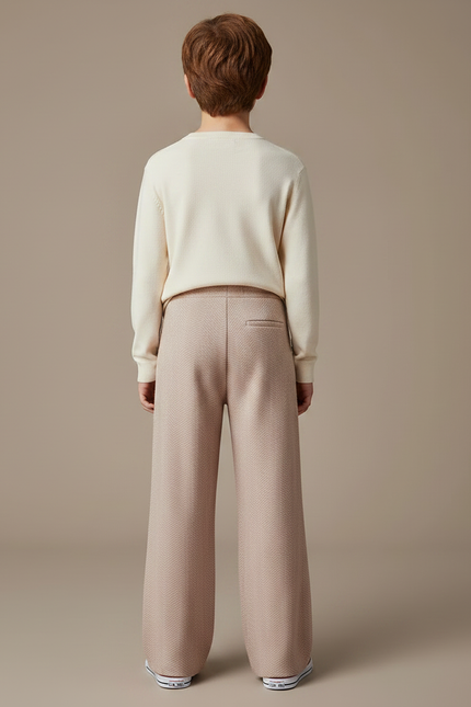 Pantalon Fluide Beige Chevrons Tricoté Ample Confortable Enfant - Maille - vue 2