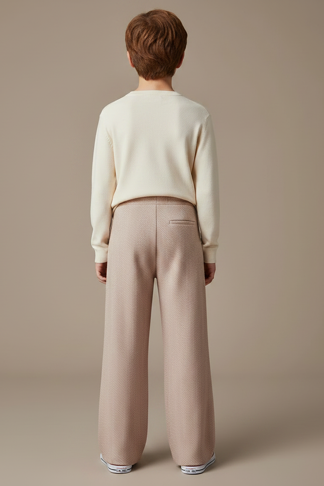 Pantalon Fluide Beige Chevrons Tricoté Ample Confortable Enfant - Maille - vue 2