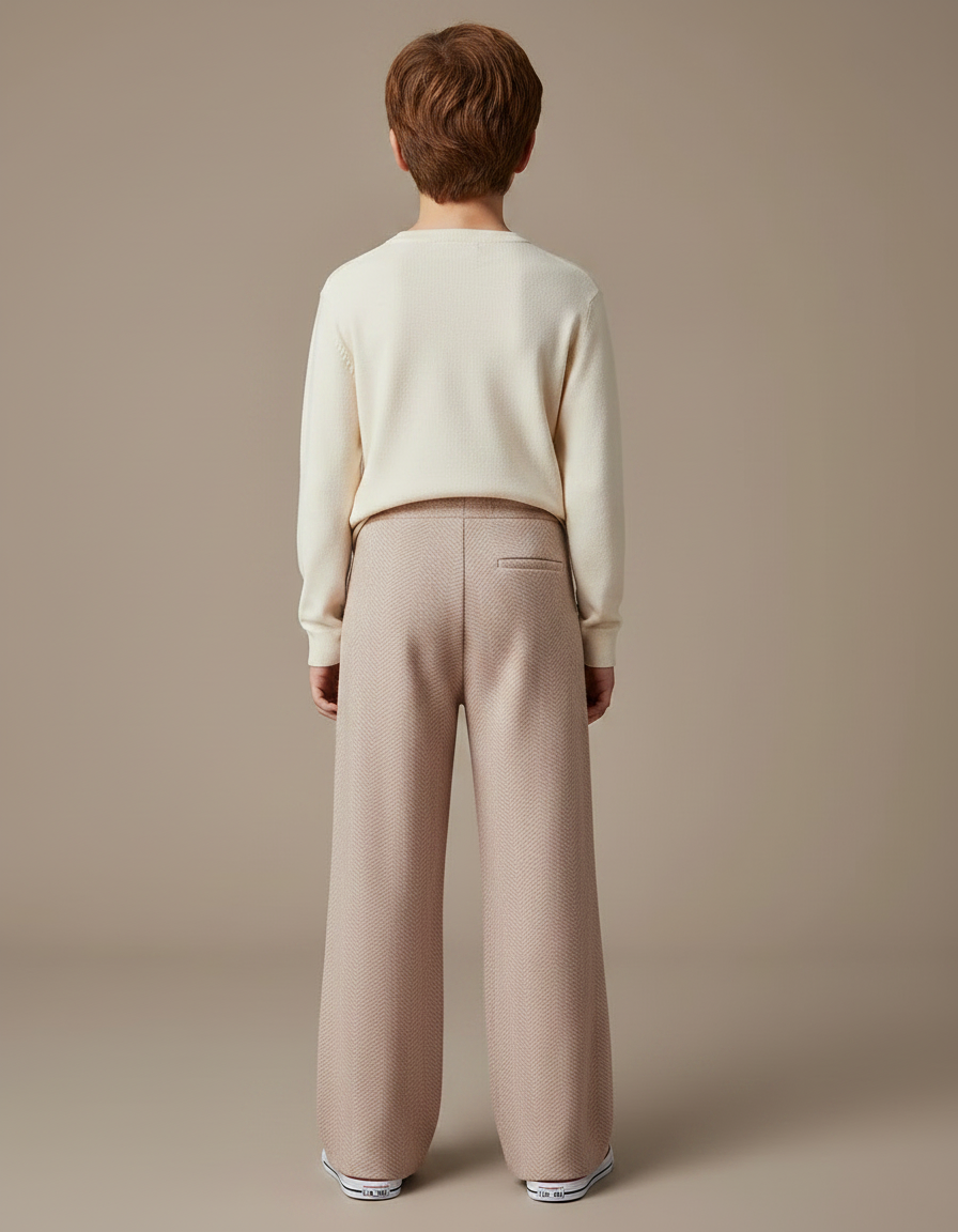 Pantalon Fluide Beige Chevrons Tricoté Ample Confortable Enfant - Maille - vue 2