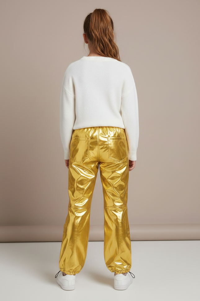 Pantalon Fluide Cargo Métallisé Doré Brillant Enfants - Polyester - vue 2