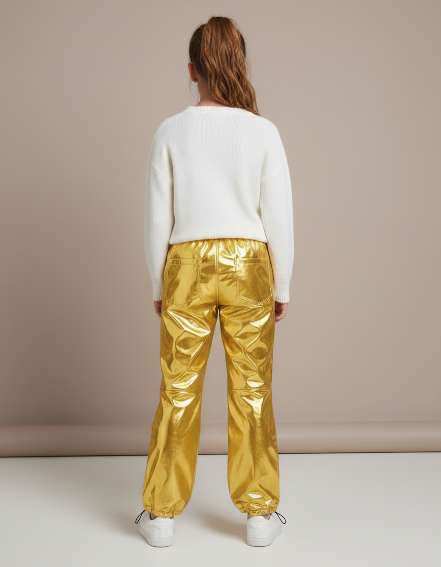 Pantalon Fluide Cargo Métallisé Doré Brillant Enfants - Polyester - vue 2