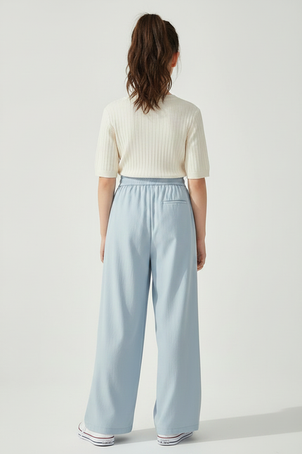 Pantalon Fluide Bleu Ciel Ample Décontracté Léger - Viscose - vue 2