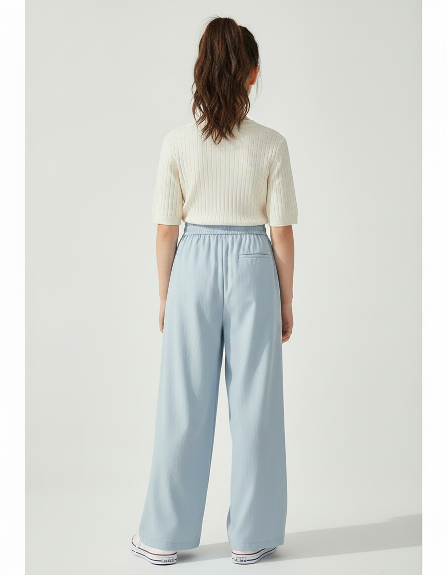 Pantalon Fluide Bleu Ciel Ample Décontracté Léger - Viscose - vue 2