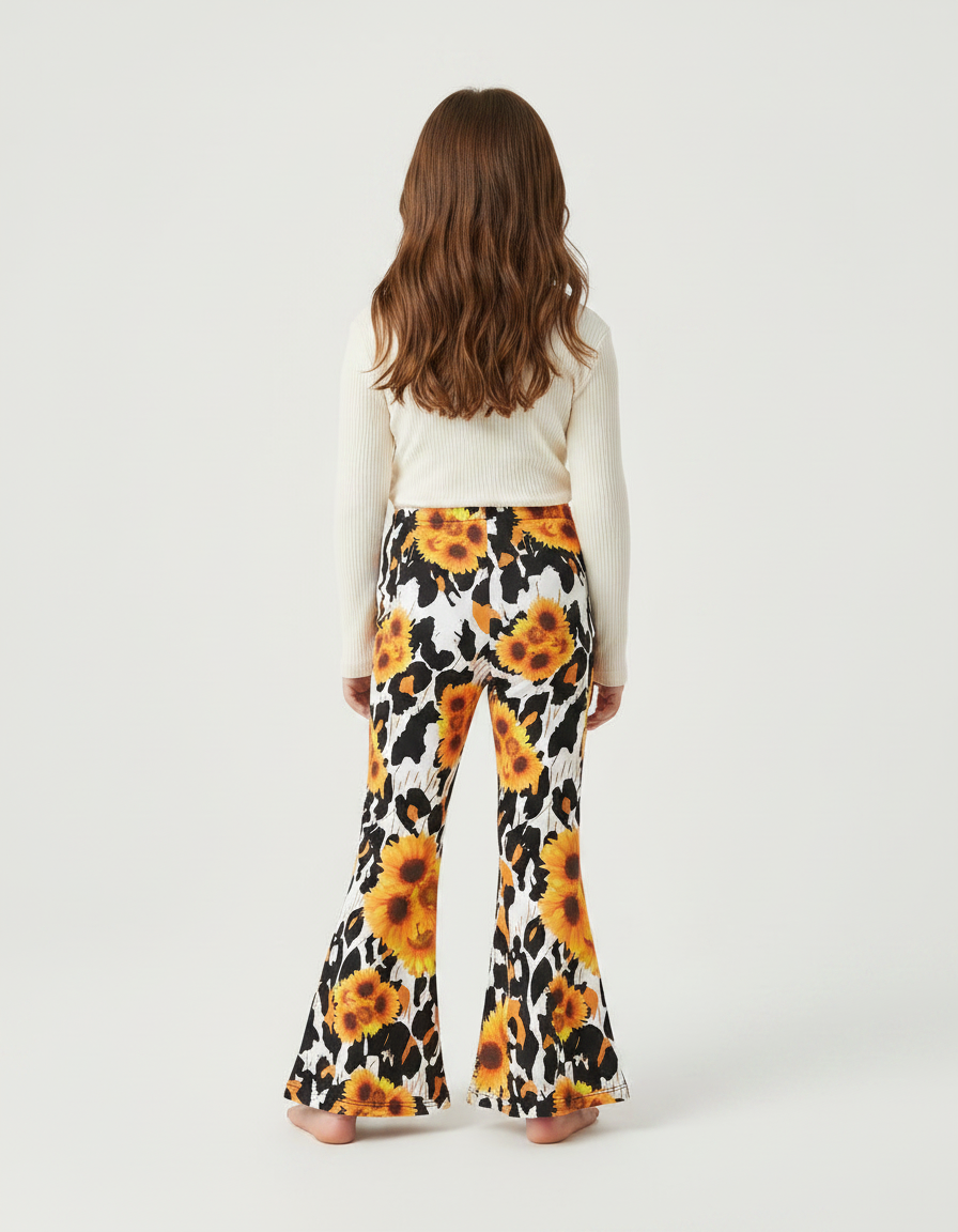 Pantalon Fluide Évasé Imprimé Tournesol Léopard Enfant - Maille - vue 2