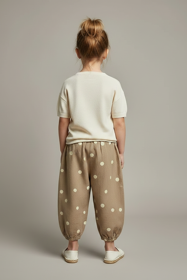 Pantalon Fluide Beige Ample Pois Coton Enfant - vue 2