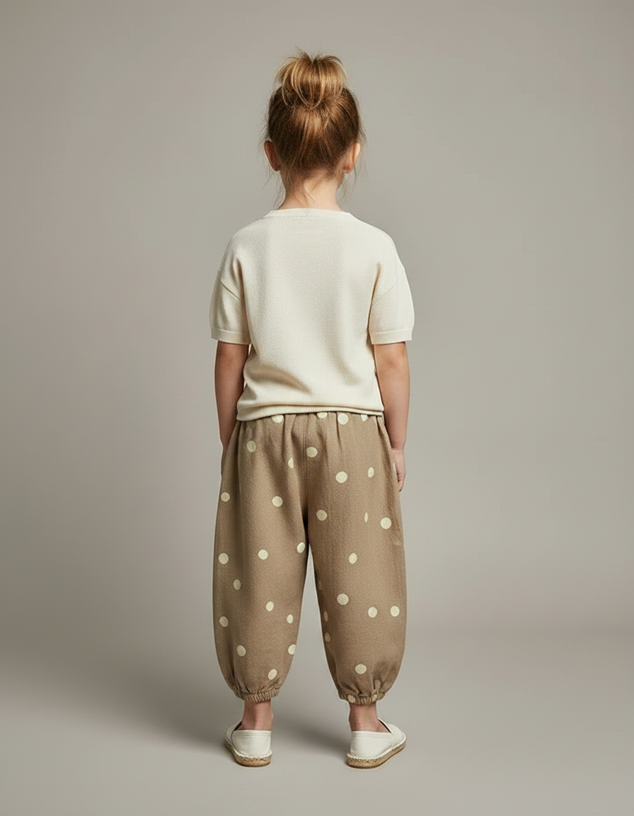 Pantalon Fluide Beige Ample Pois Coton Enfant - vue 2