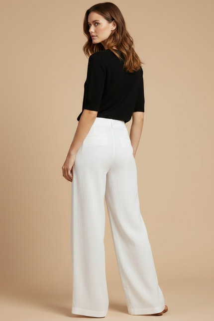 Pantalon Fluide Blanc Ample Lin Chic Femme - vue 2