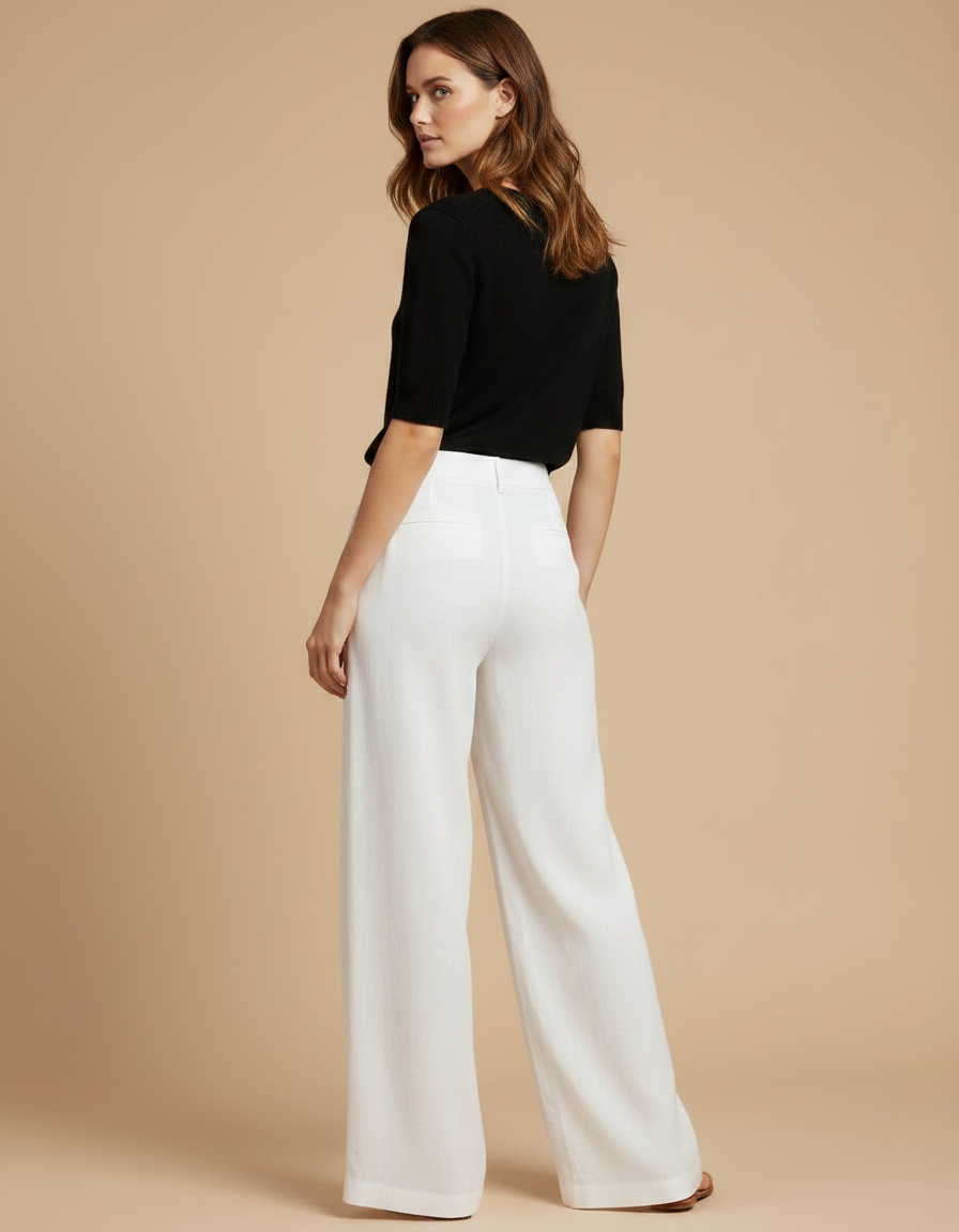 Pantalon Fluide Blanc Ample Lin Chic Femme - vue 2