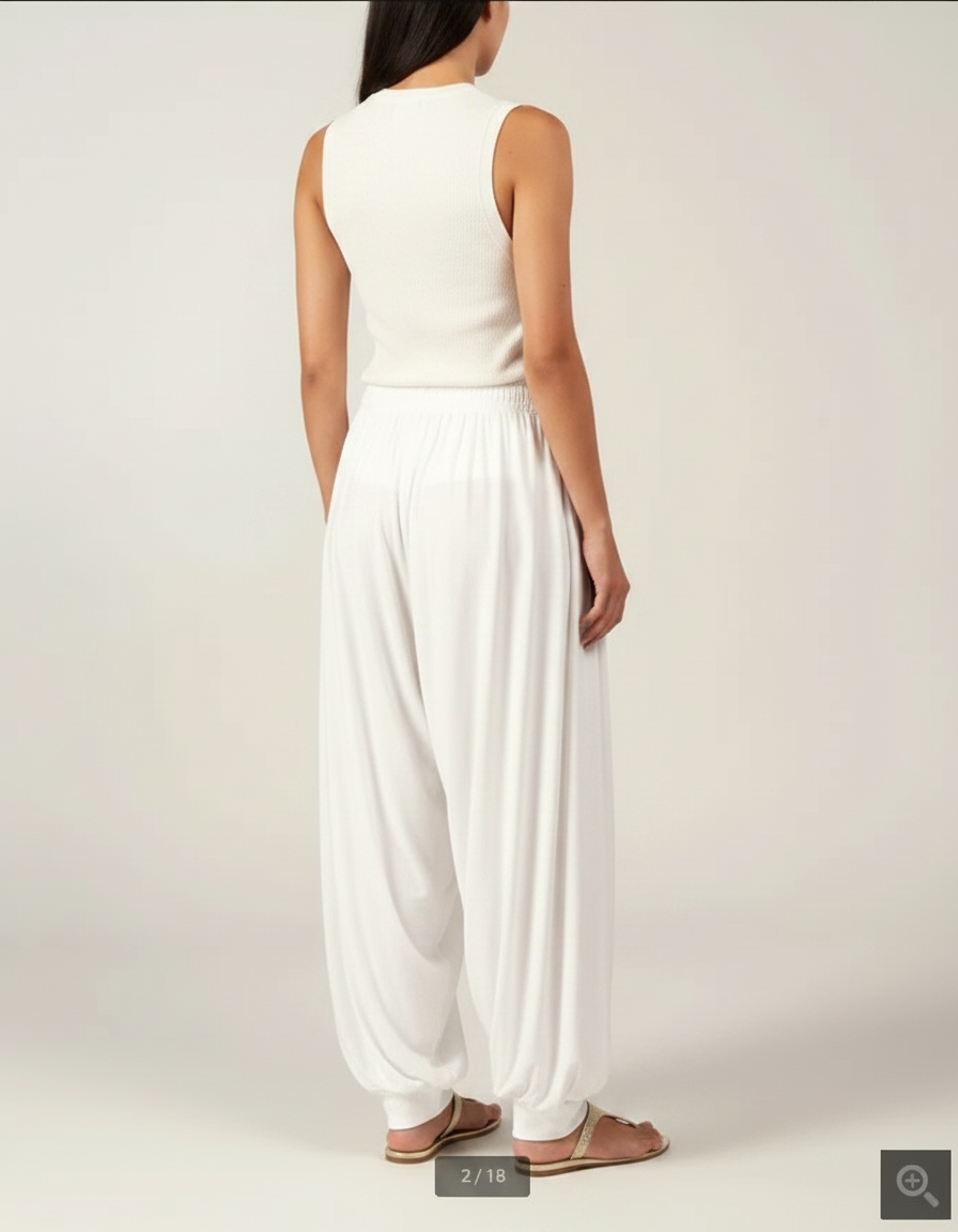 Pantalon Fluide Blanc Ample Sarouel Décontracté - Maille - vue 2