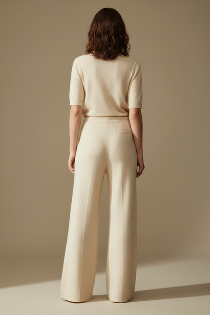 Pantalon Fluide Écru Maille Large Confortable Cordon - Beige - vue 2