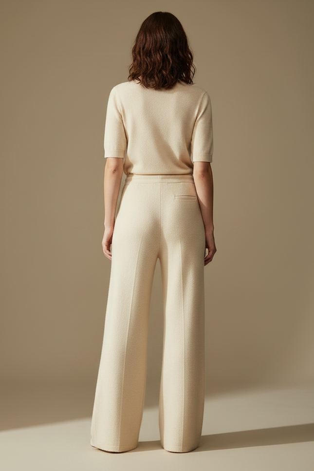 Pantalon Fluide Écru Maille Large Confortable Cordon - Beige - vue 2