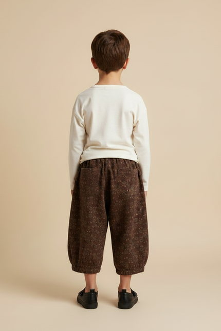 Pantalon Fluide Marron Fleuri Ample Coton Enfant Vintage - vue 2
