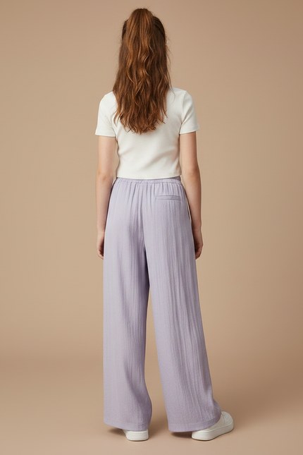 Pantalon Fluide Lavande Ample Plissé Décontracté Enfant - Violet Lin - vue 2