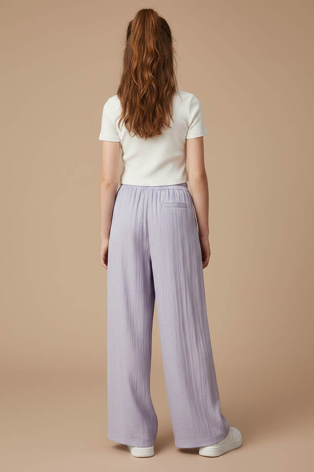 Pantalon Fluide Lavande Ample Plissé Décontracté Enfant - Violet Lin - vue 2
